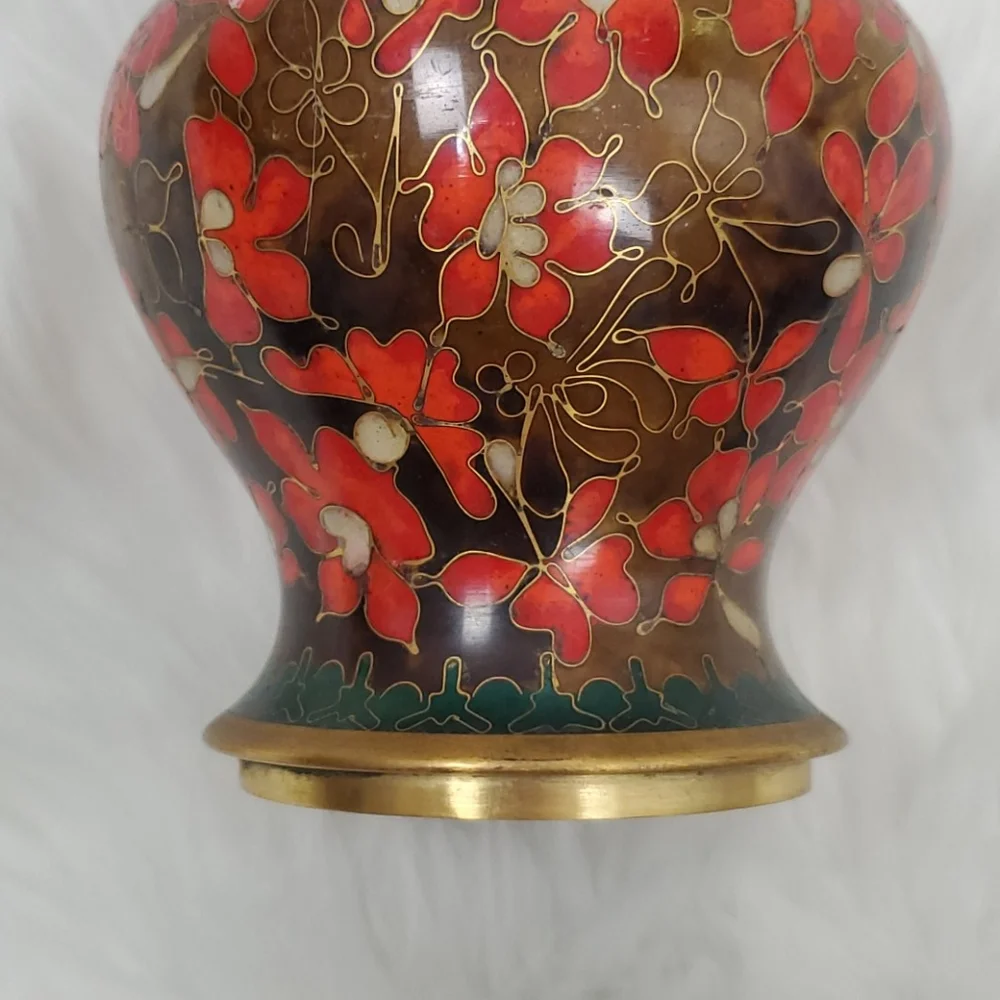 Vintage Cloisonn Vases Set 2 Red Blue Robert Kuo's Chinese metal Enamel Floral